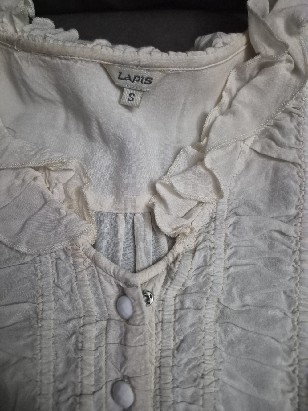 Lapis White Ruffled Button-Front Blouse - Picture 3 of 4